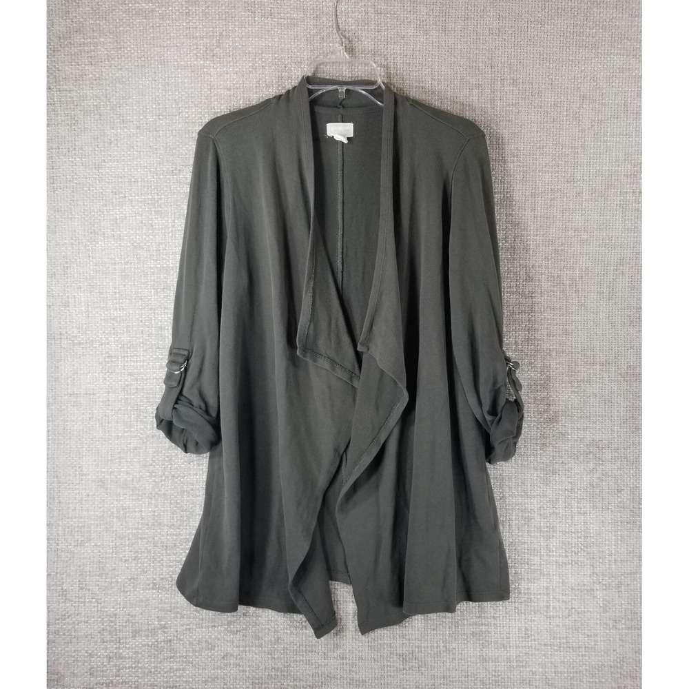 Caslon Long Open Front Cardigan Sweater Womens Petite‎ Large Gray Roll Sleeve